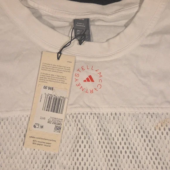 Long Sleeve, Loose Fitting, White Mesh Athletic Top - Size 36 - Picture 2 of 4